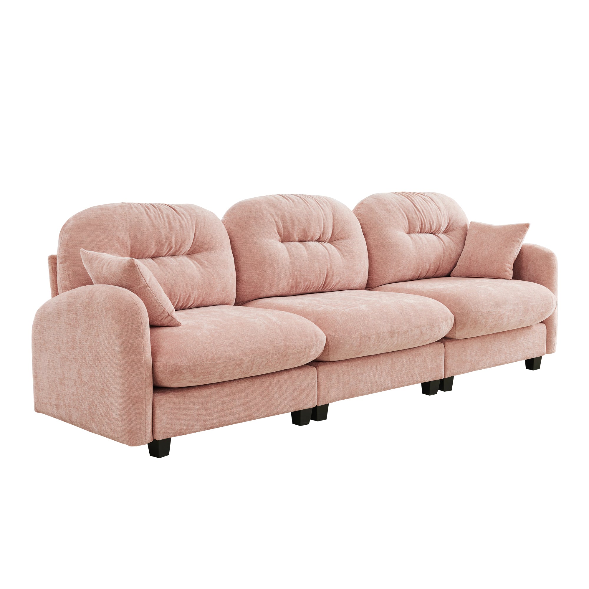 Sectional Sofa Modular Chenille Pink 3-Seat Tufted Pleated Cloud Style