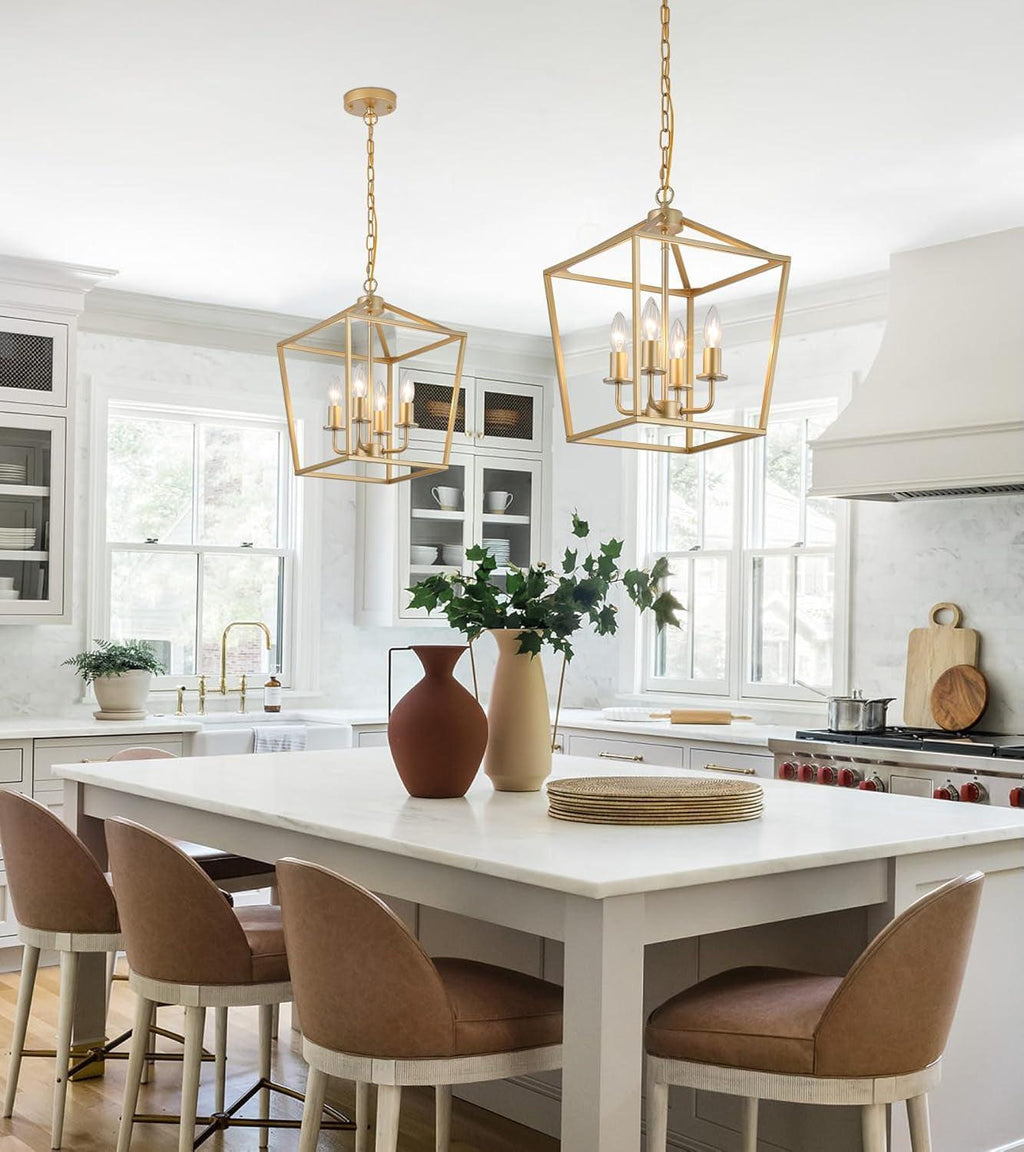 Industrial Gold Four Light Chandelier Lantern Fixture