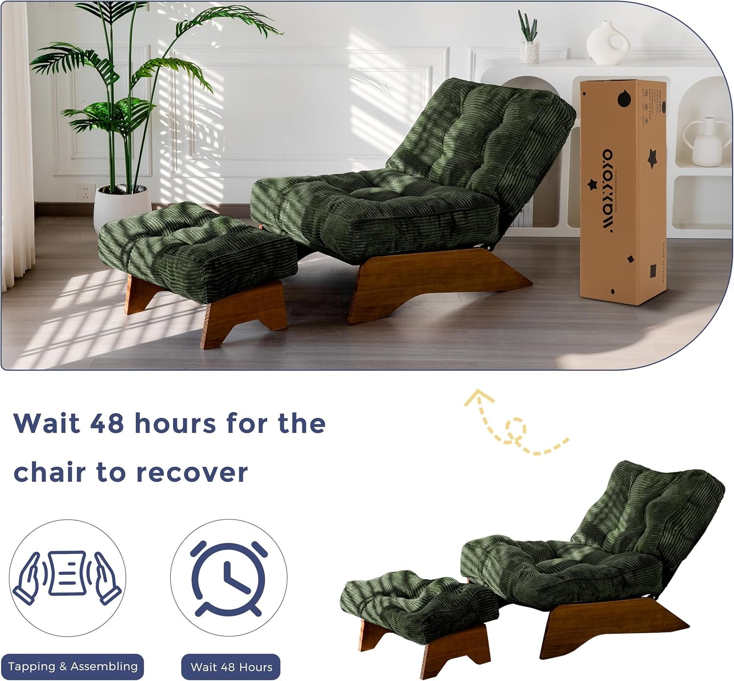 Green Adjustable Backrest Accent Chair With Ottoman