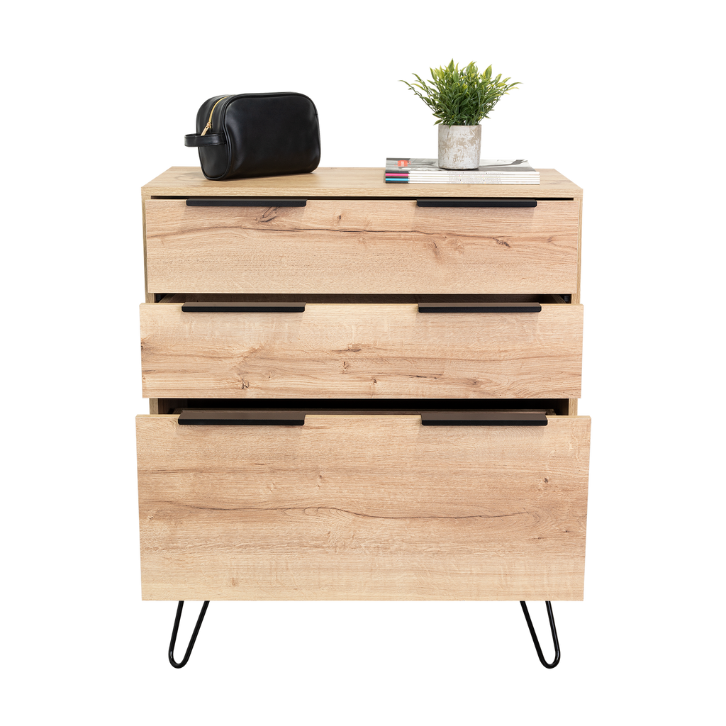 Dresser Modern Set of 2 3-Drawer Beige Particle Board Metal Legs 30.1x35.5 In