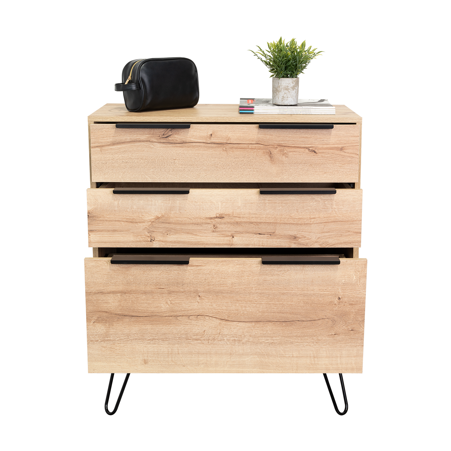 Dresser Modern Set of 2 3-Drawer Beige Particle Board Metal Legs 30.1x35.5 In