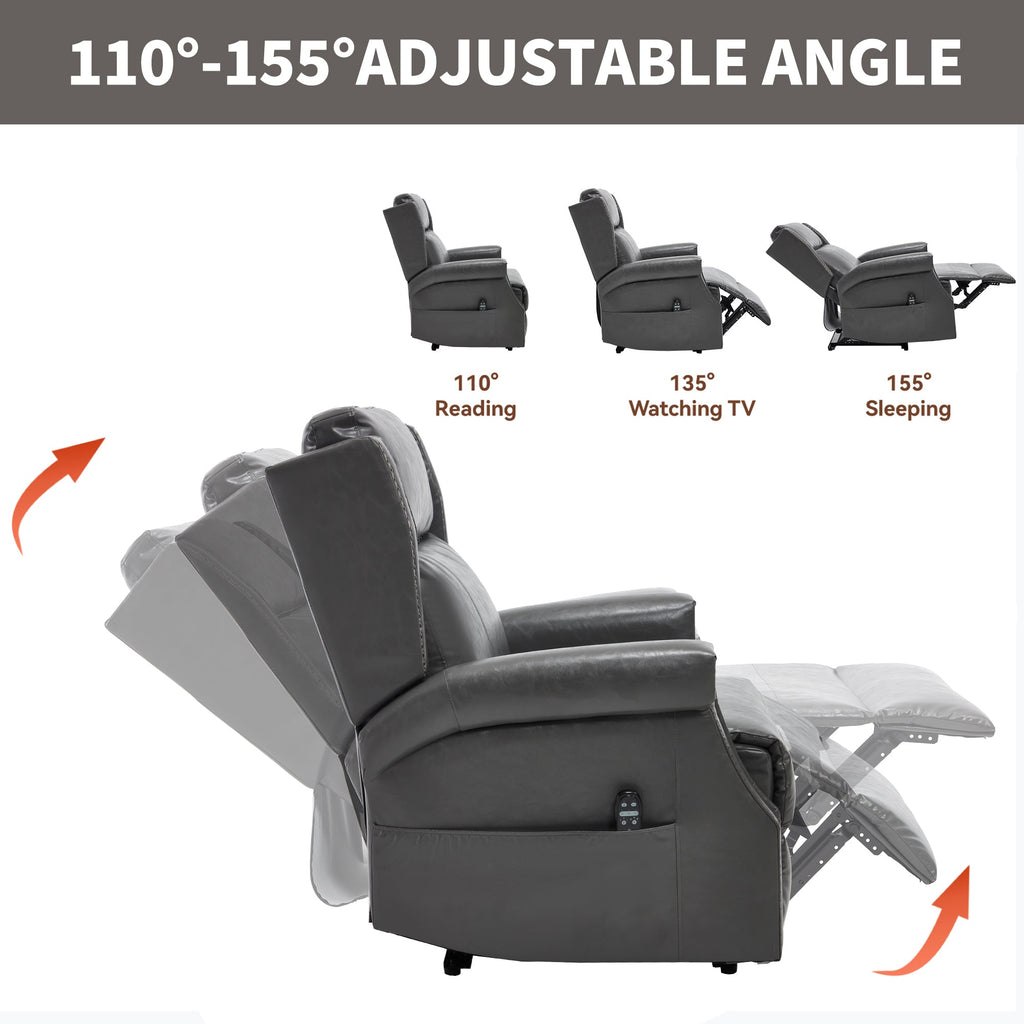 Recliner Chair Manual Faux Leather Gray Heat Massage 155 Degree 8 Nodes