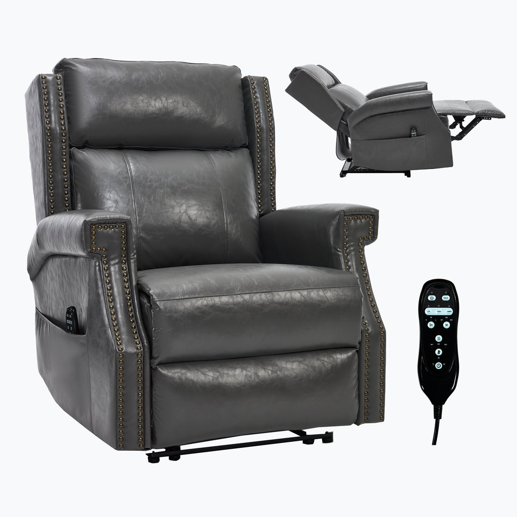 Recliner Chair Manual Faux Leather Gray Heat Massage 155 Degree 8 Nodes