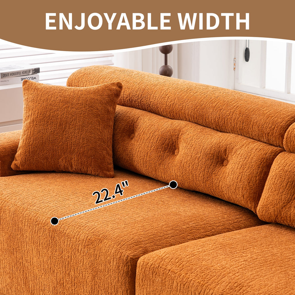 Reconfigurable 4-Seater Sectional Sofa with Wood Grain Chenille Fabric, Amber Orange Modular Sofa with 2 Pillows, High-Density Sponge Couch for Living Room & Apartment