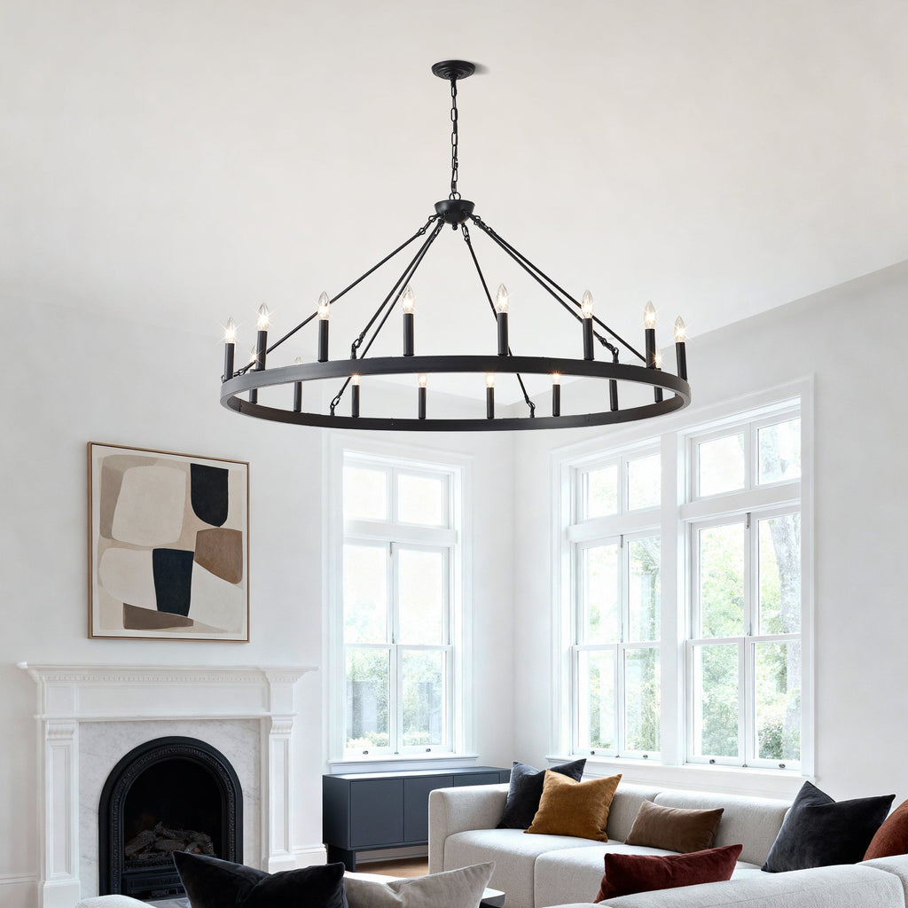 Chandelier Wagon Wheel Matte Black 18-Light 53.15 In E12