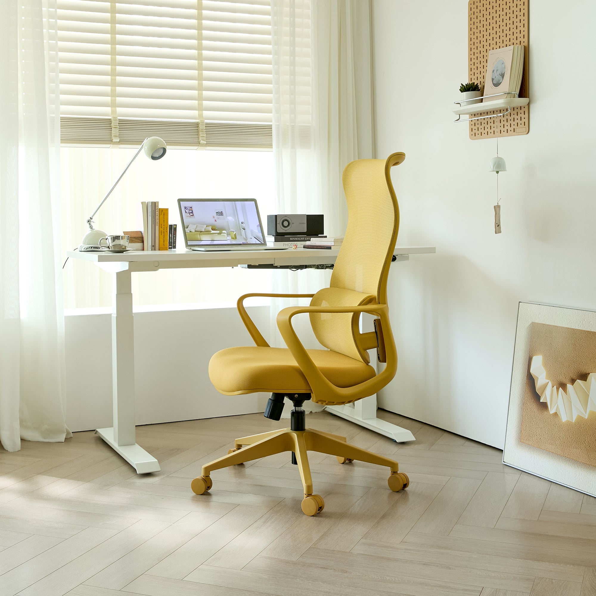 Ergonomic Office Chair Mesh High-Back Yellow 350 LB Lumbar Support Swivel