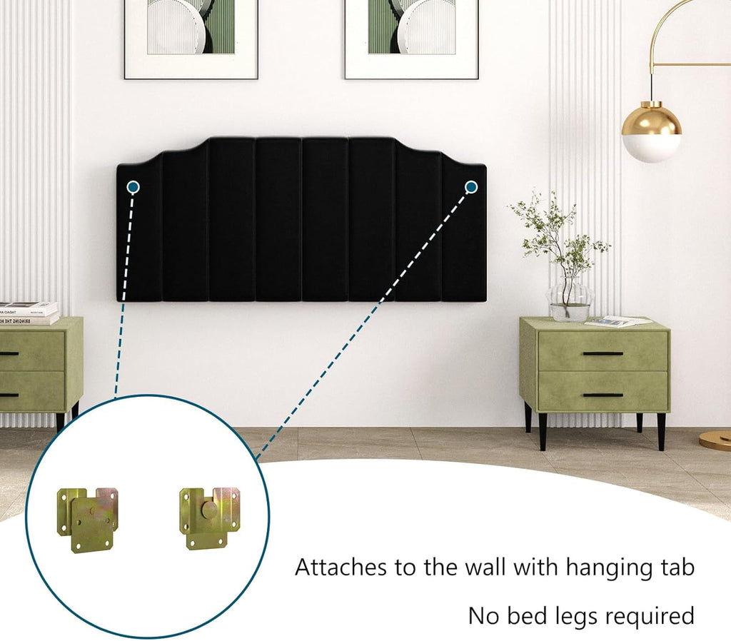 Velvet Wall Mounted Queen Size Headboard with Tufted Design