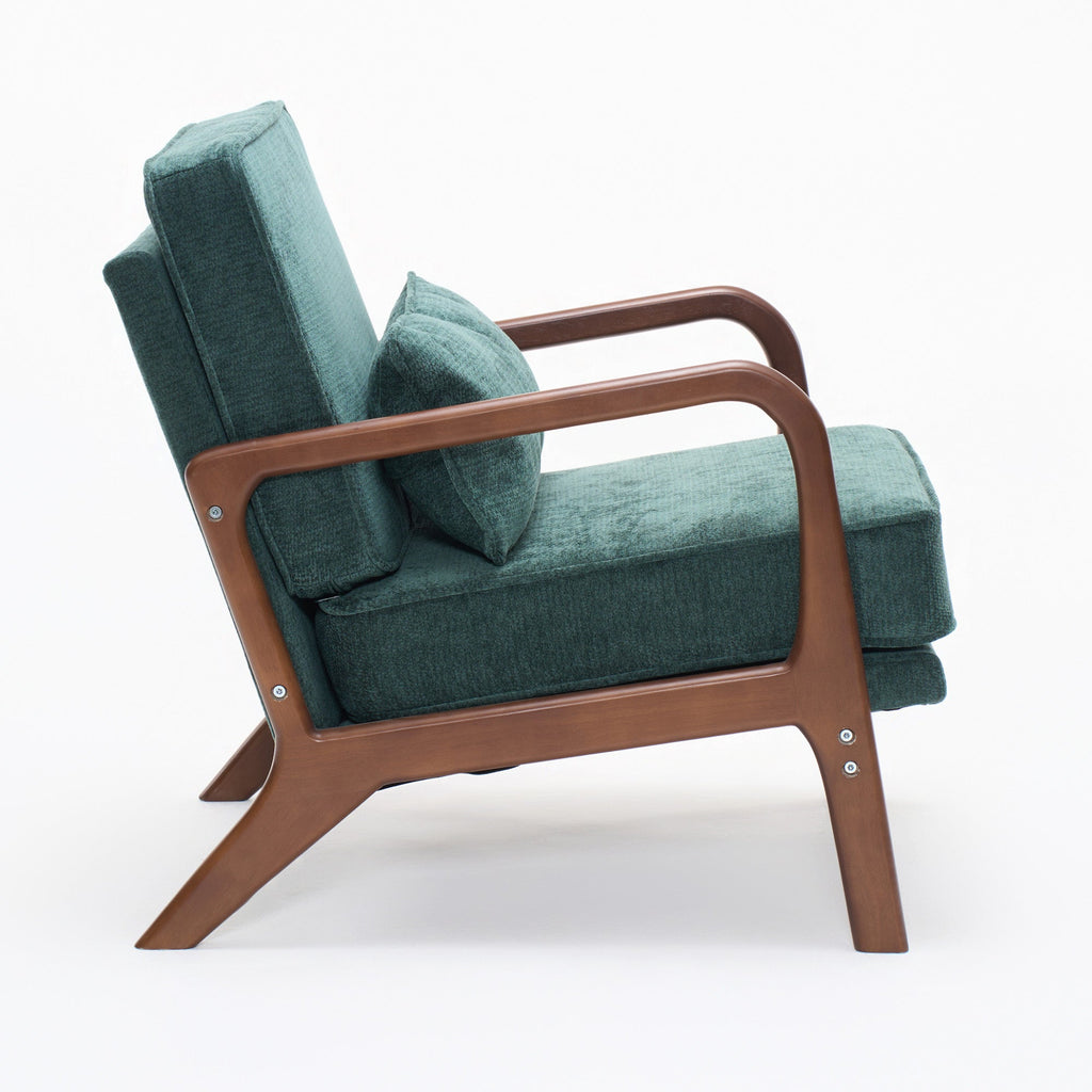 Lounge Chair Mid-Century Modern Dark Green Upholstered Lumbar Cushion