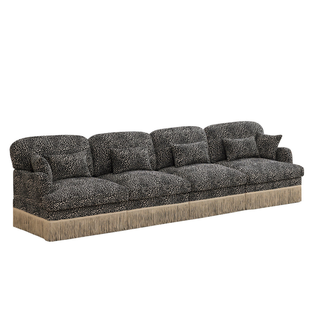 Sectional Sofa Modern Leopard Chenille Khaki Black 4-seater Deep Seat