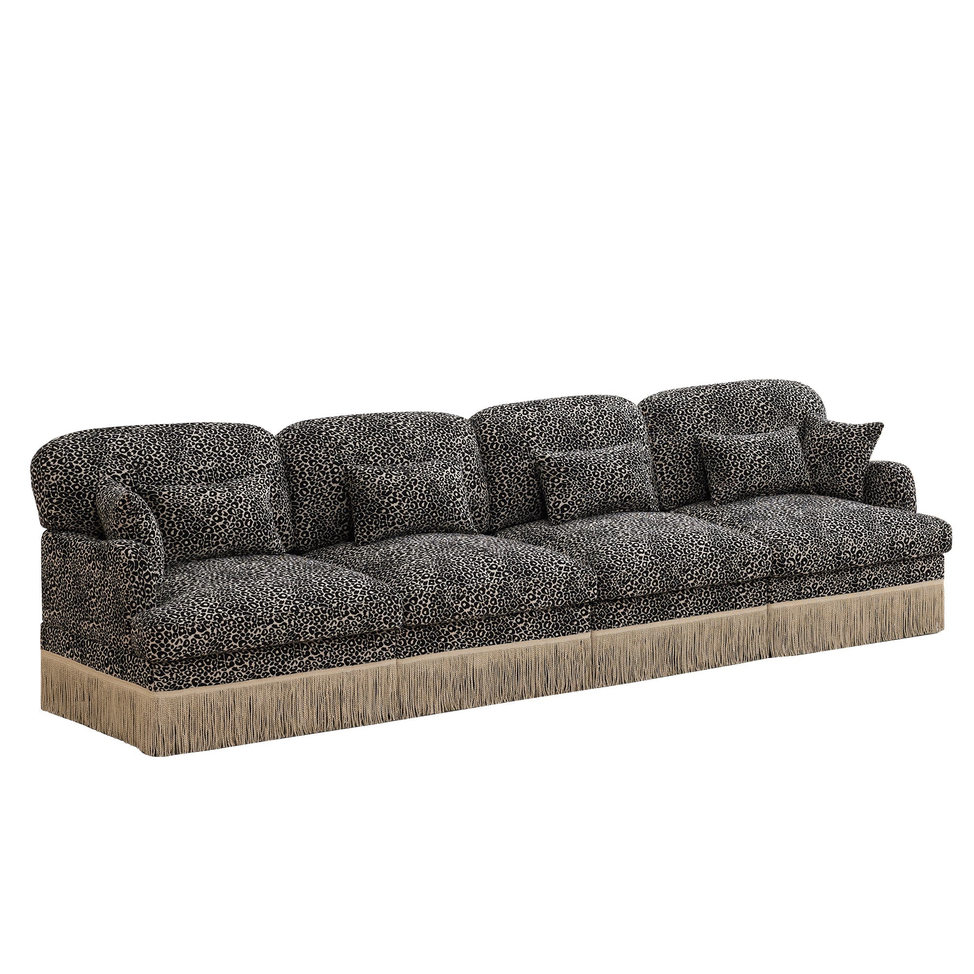 Sectional Sofa Modern Leopard Chenille Khaki Black 4-seater Deep Seat