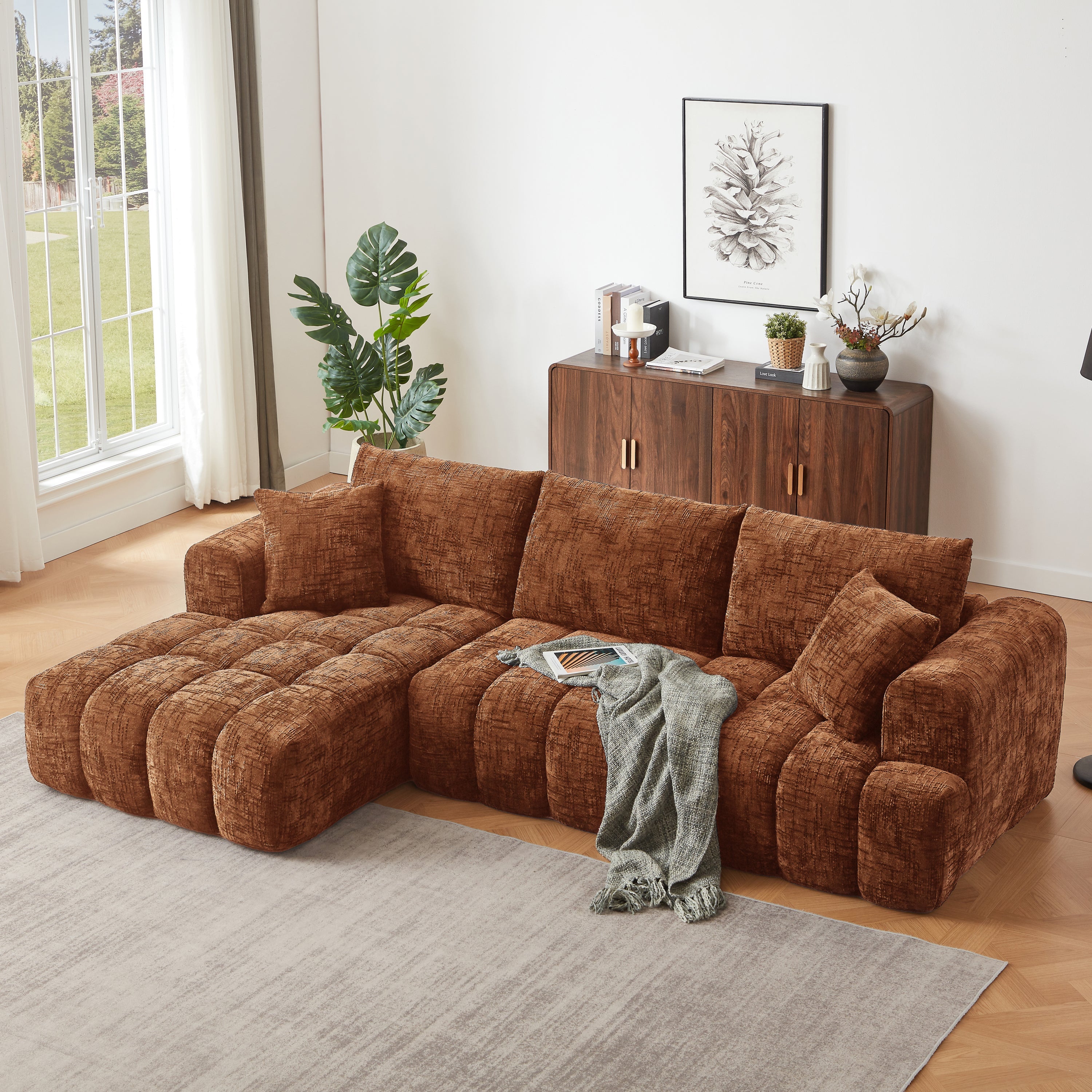 Sectional Sofa L-Shape Chenille Sleeper Oversized No Assembly Required
