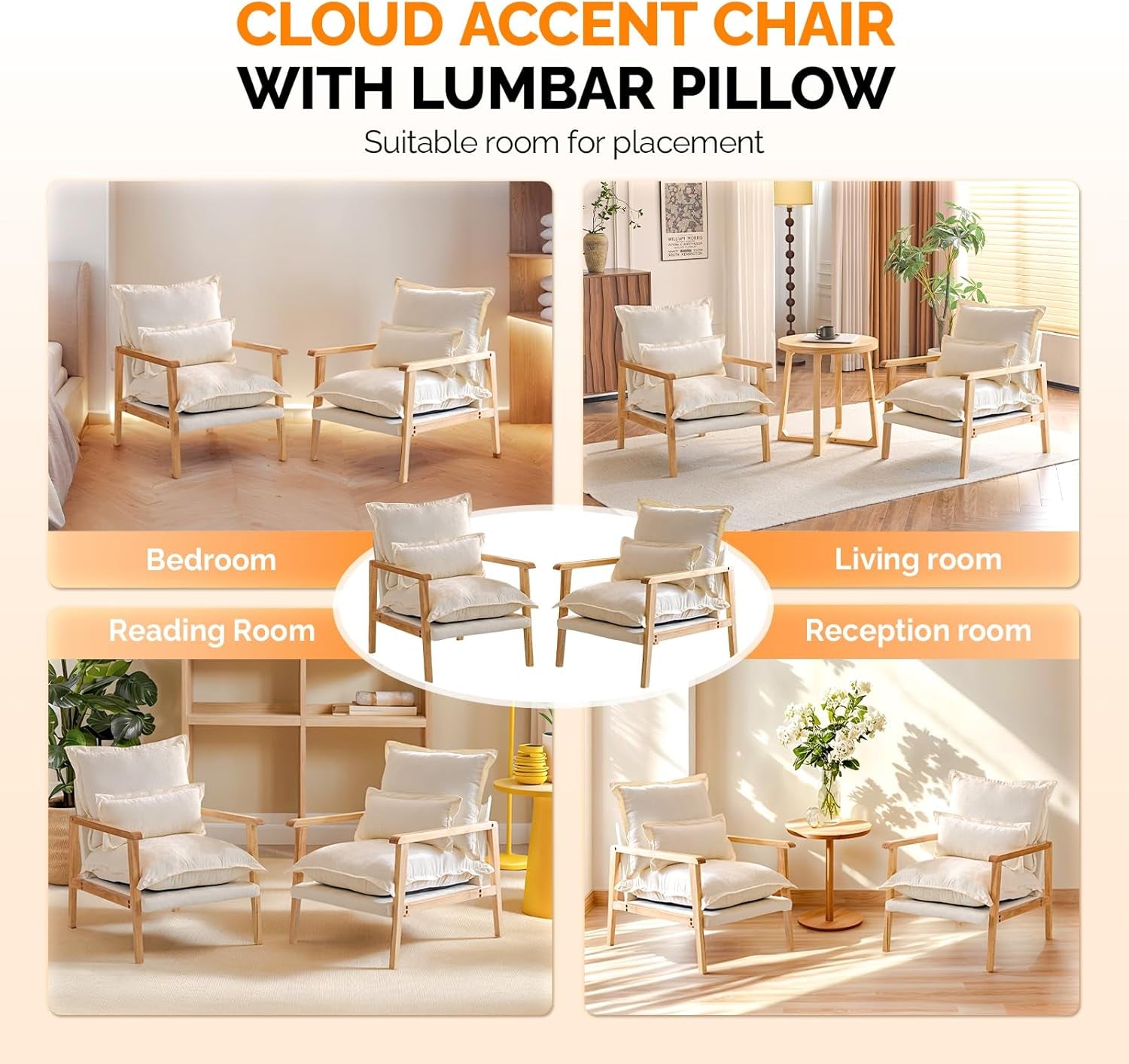 Cloud Accent Armchairs Beige Chenille With Lumbar Pillow
