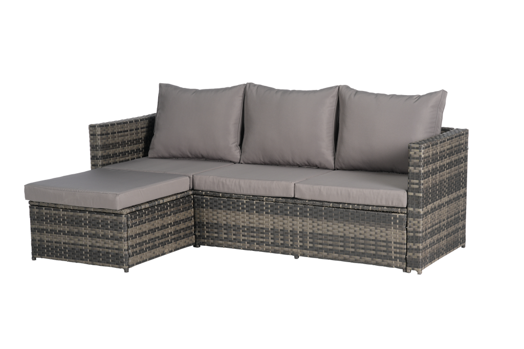 Outdoor Patio Set PE Rattan Metal Dark Gray 3 Piece Ottoman Table