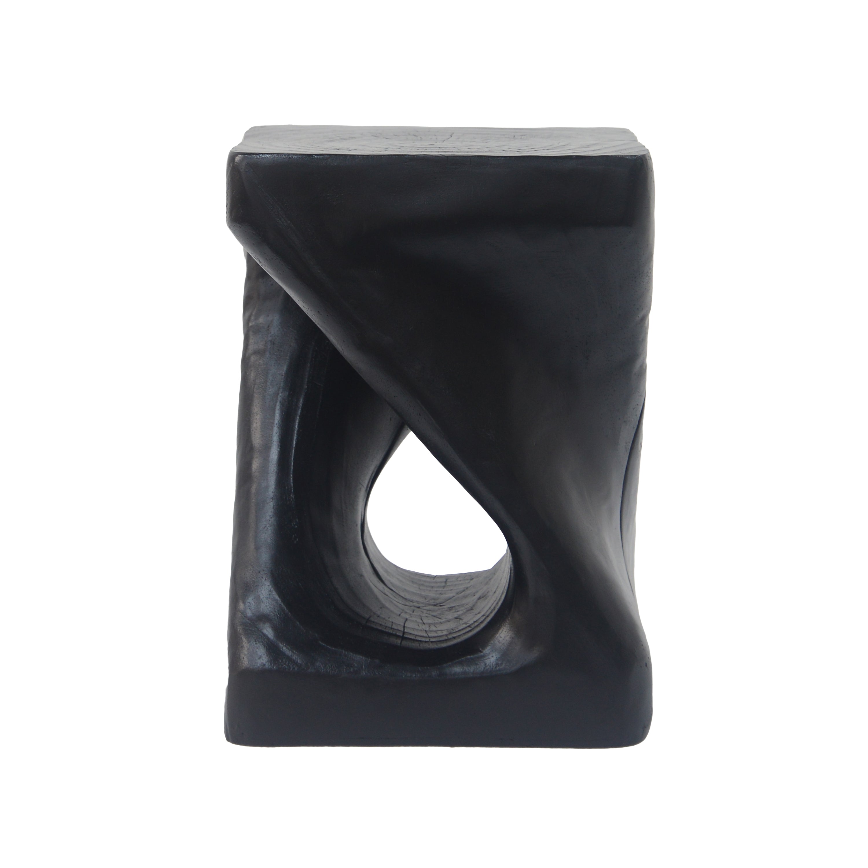 MGO Twist Shape Side Table, Wood-like Texture, Black, 11.75x11.75x16 in