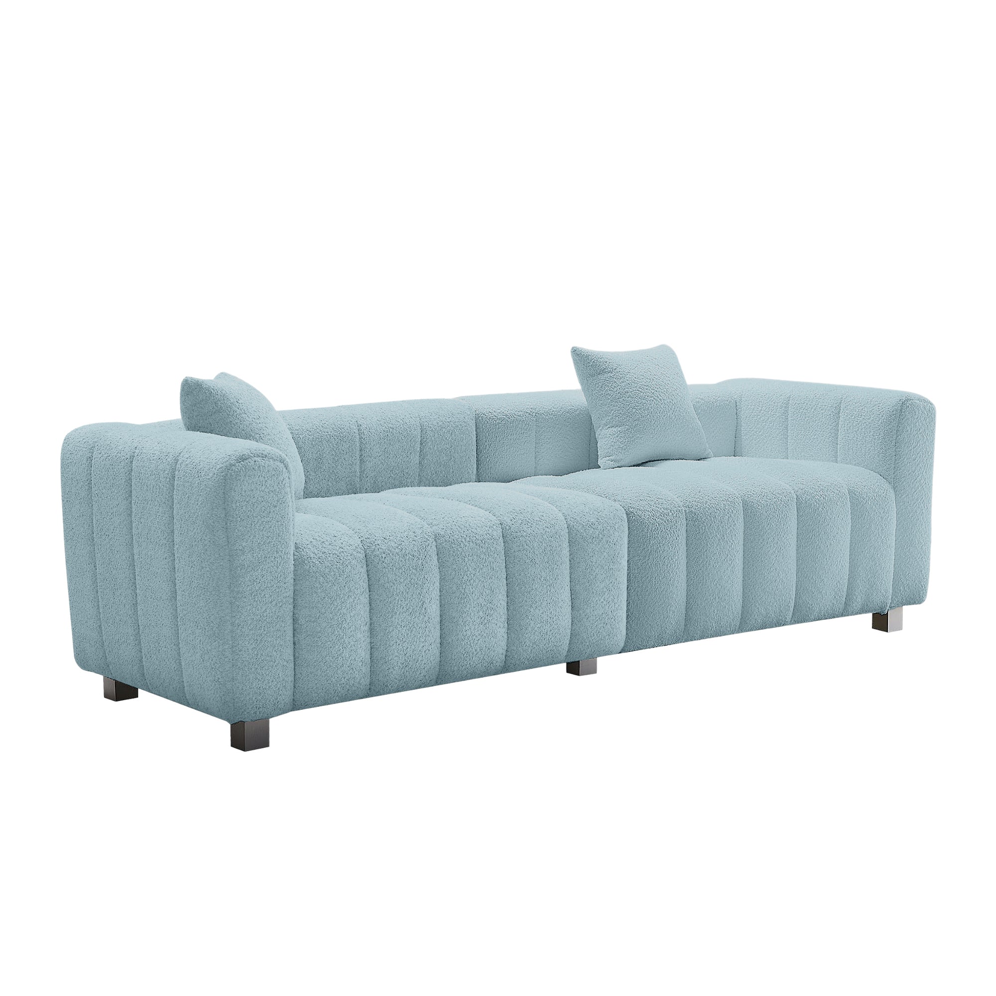 Sofa Modern Velvet Three Seater with Metal Base and Two Pillows