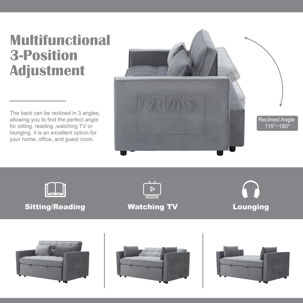 54 Inches Convertible Sofa Bed With Adjustable Backrest
