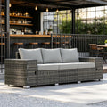 Outdoor Sofa Set Wicker Gray 3 Seat Storage Armrests 794 lb Capacity