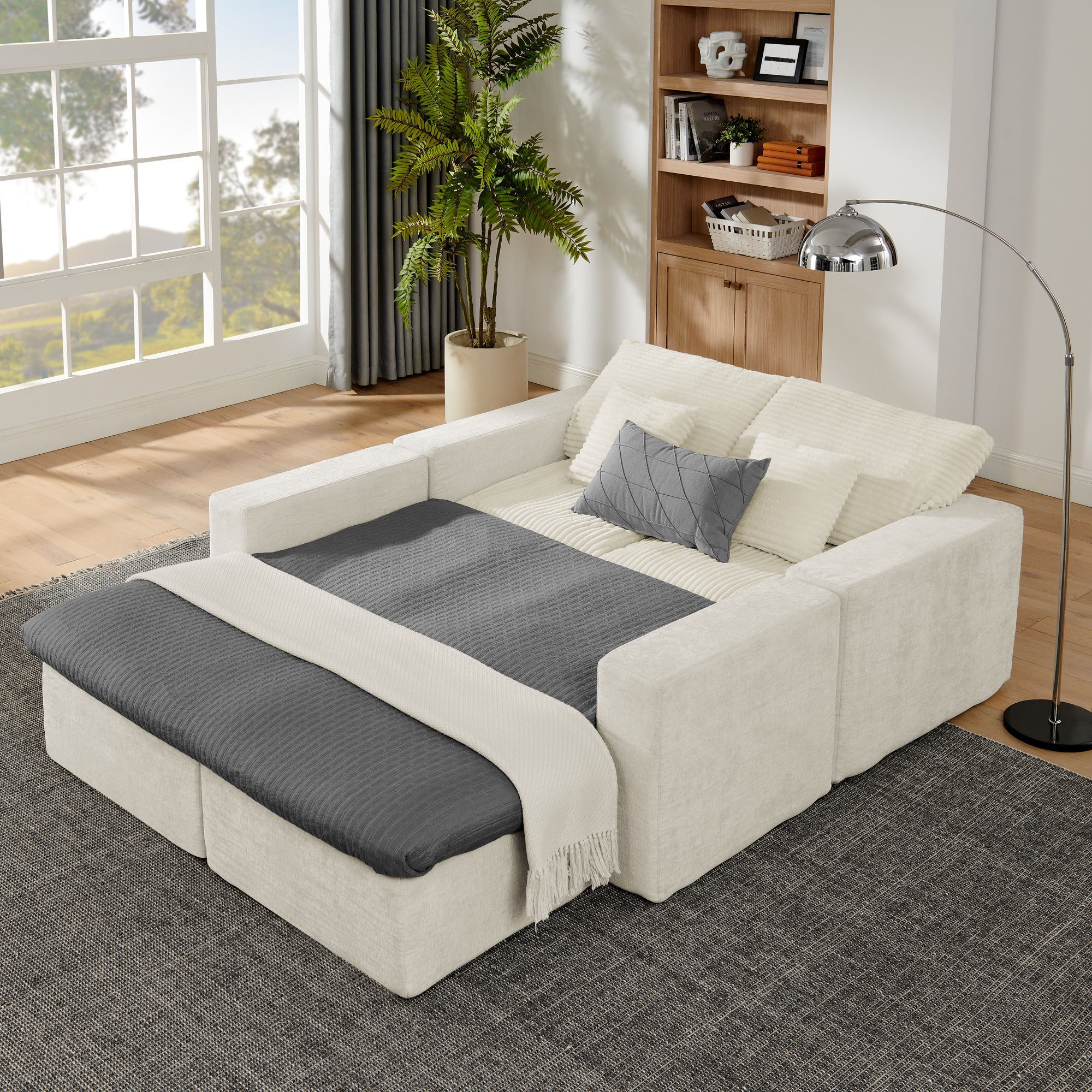 142' Cloud Sectional Couch with Comfy Chaise,U Shaped Modern Modular Sofa with Deep Seat,No Assembly Required Couch for Living Room Lounge,Beige