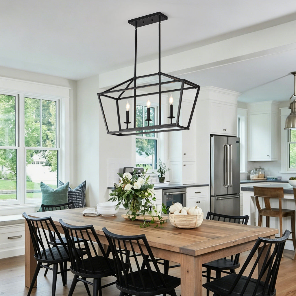Chandelier Industrial Linear 3-Light Matte Black Metal Pendant Kitchen