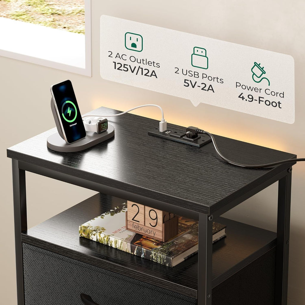 Black Five Drawer Dresser With Integrated Charging Station