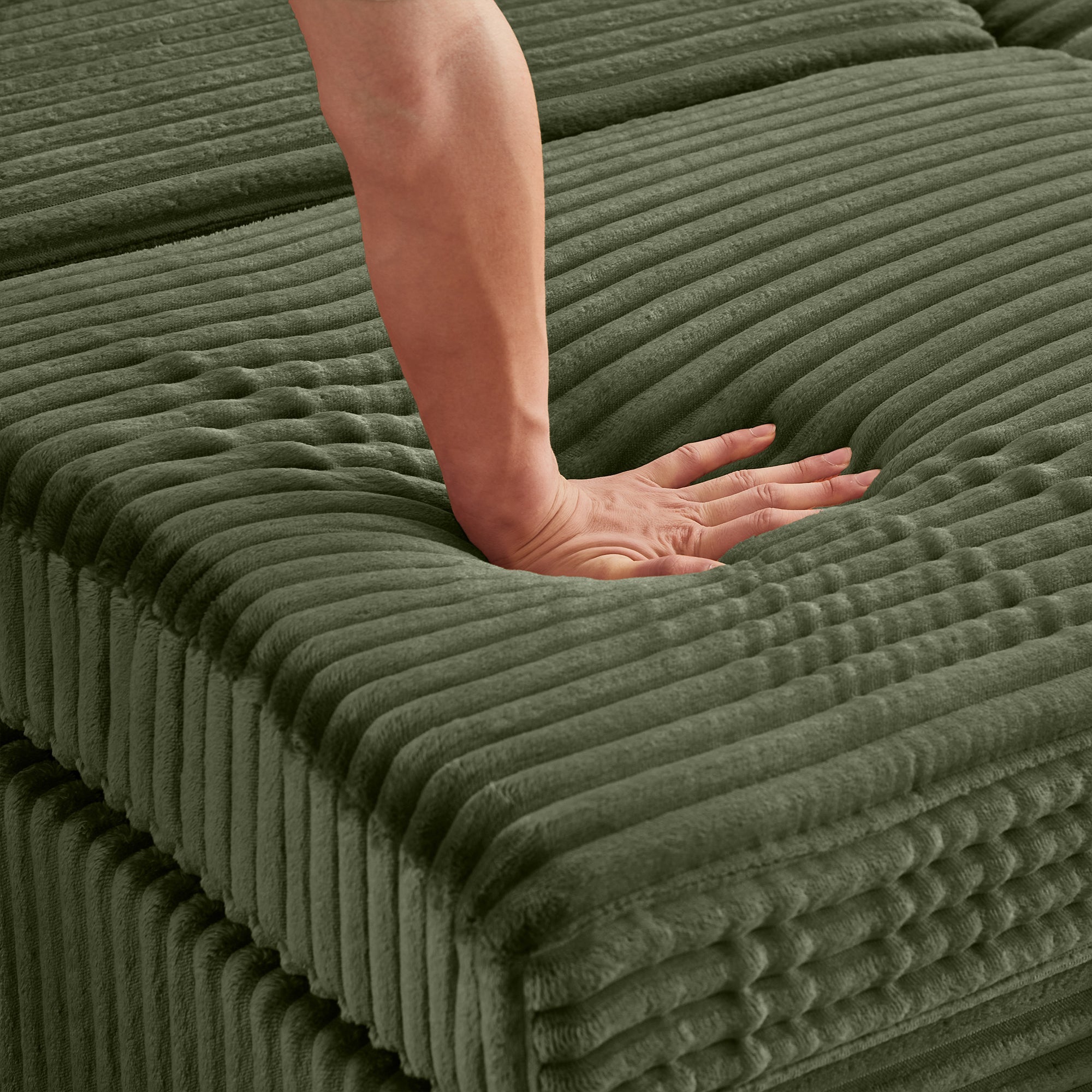 Sectional Sofa L-Shape Corduroy Green Storage Chaise 2 Ottomans USB 69 In