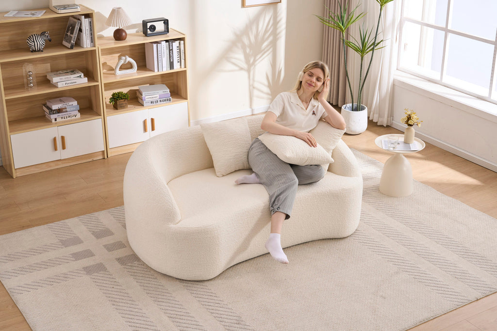 Sofa Curved Modern Off White Chenille 2-seater Space-Saving Compact