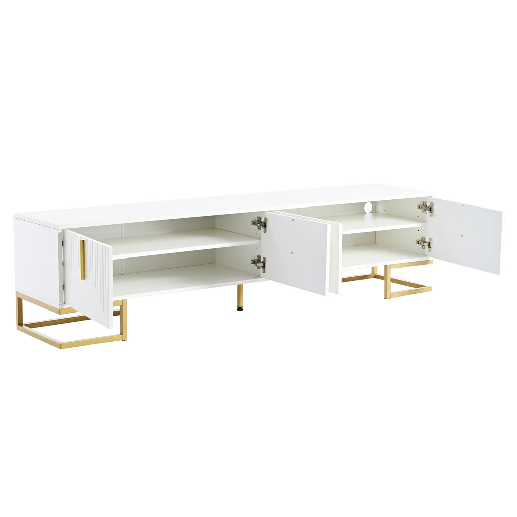 TV Stand Modern White Gold Geometric Door MDF Adjustable Shelves Fits 80 In