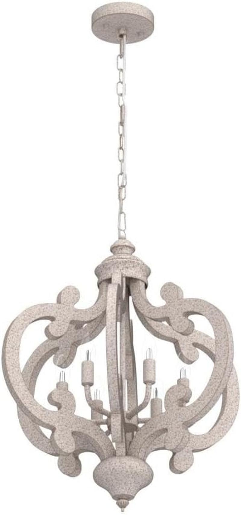 Wooden Farmhouse Chandelier Distressed White Five Lights