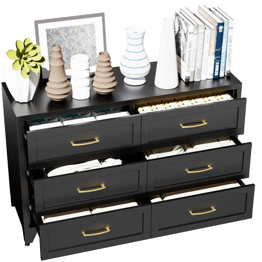 Dresser 6-Drawer Black Steel Smooth-Glide Powder Coat 47.3x15.8x30 In