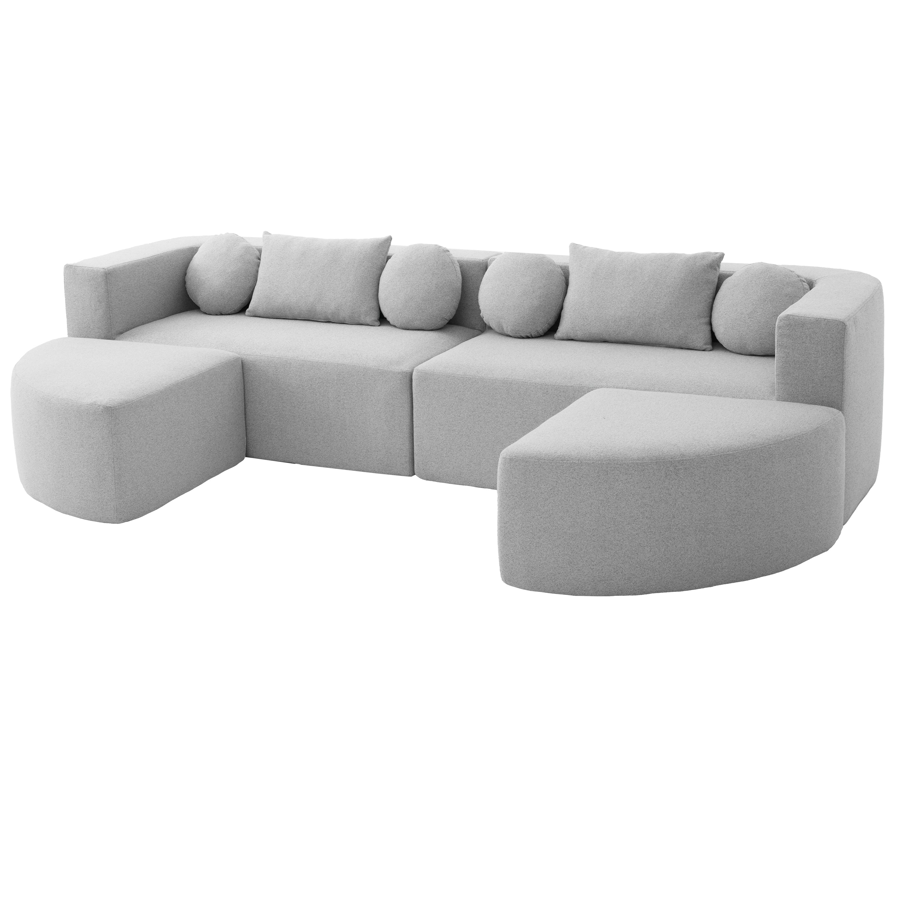 Sectional Sofa U-Shape Modular Boucle Gray 6-Seat Deep Seating 114.9x64.5 In