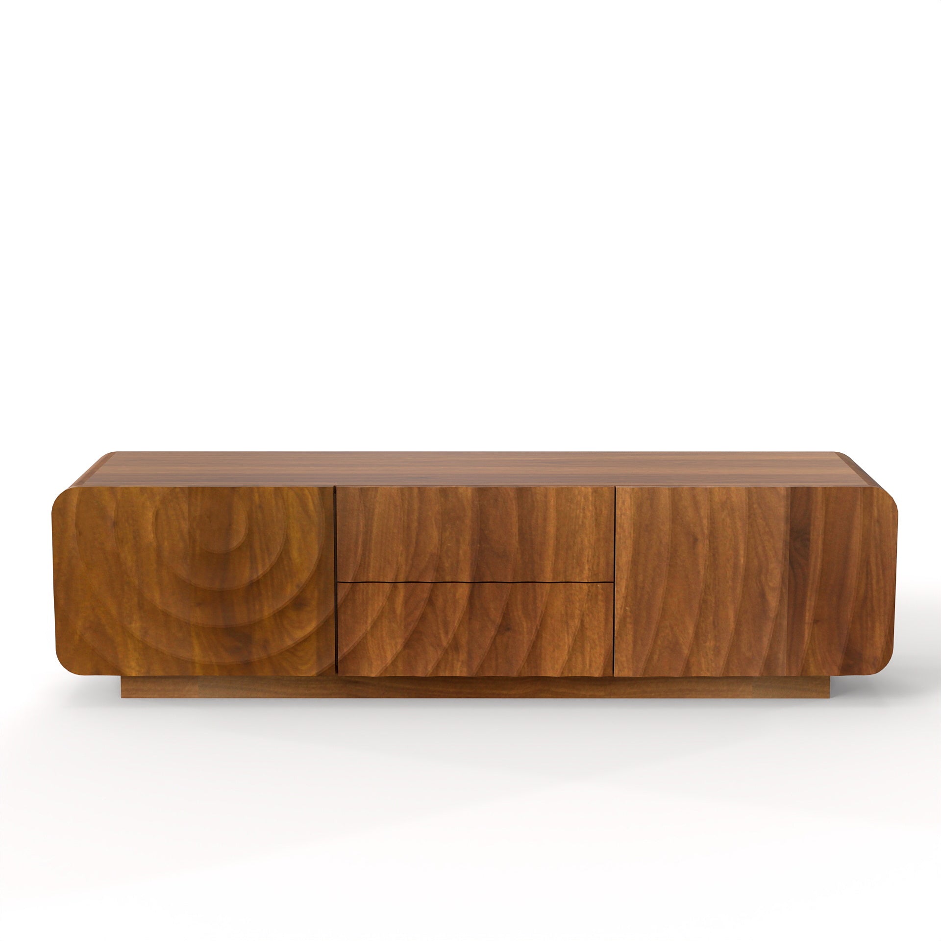 TV Stand Spiral Wave Walnut MDF Floating Base Fits 60 In TV 58.3 In