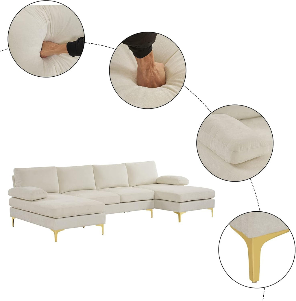 Convertible Sectional Sofa 110 Inch U Shape Creamy White