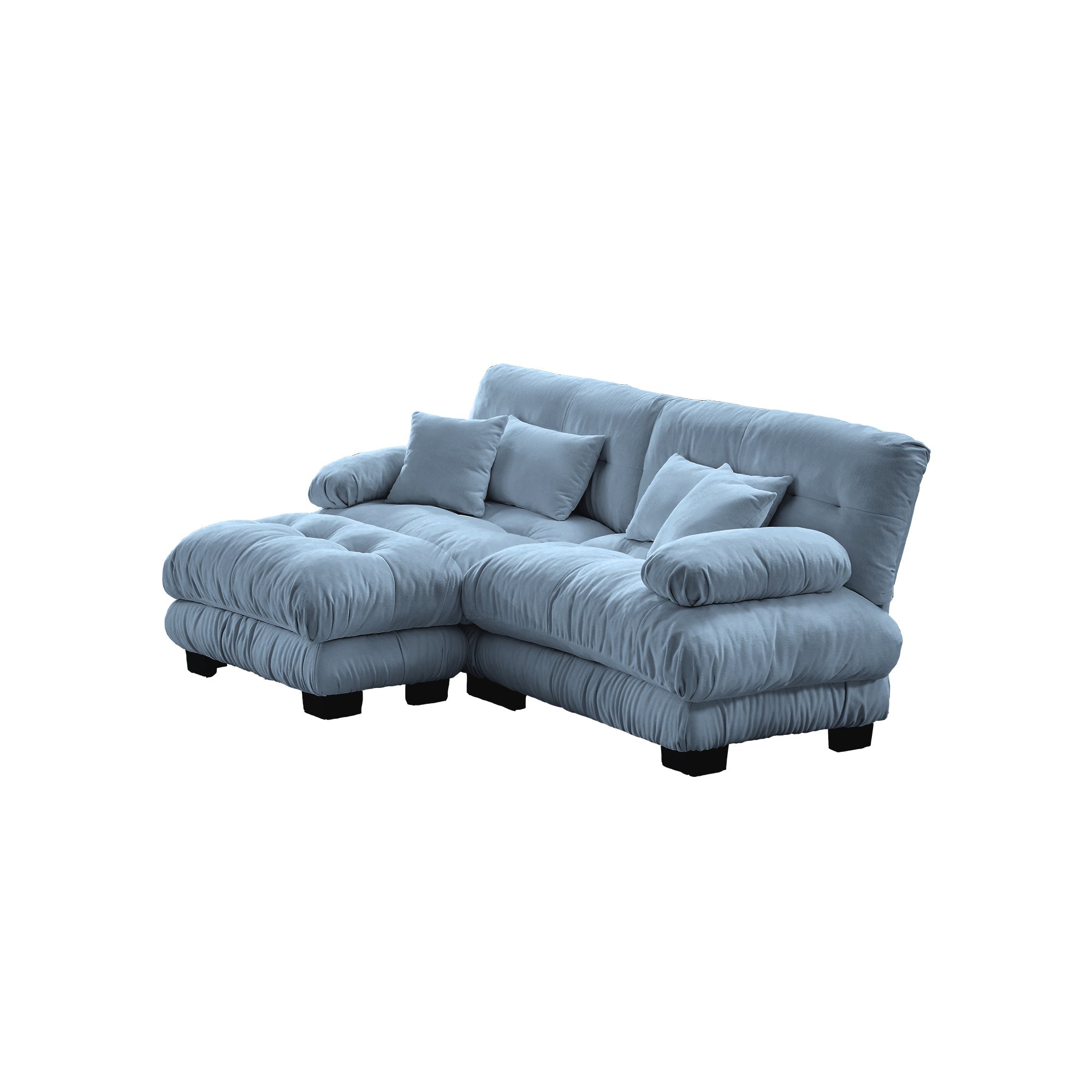Sectional Sofa Cloud Chenille Blue 2 Seat Convertible Ottoman