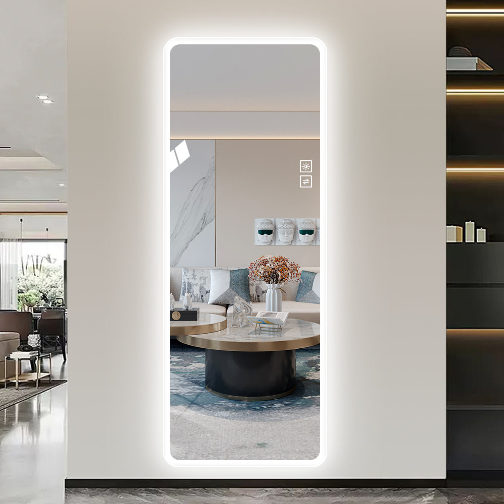 Full Length Mirror LED Lighted Wall Mounted 65x21.7 In Warm Cool Light