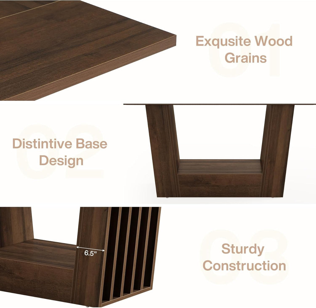 63 Inch Brown Farmhouse Wood Dining Table Heavy Duty Base