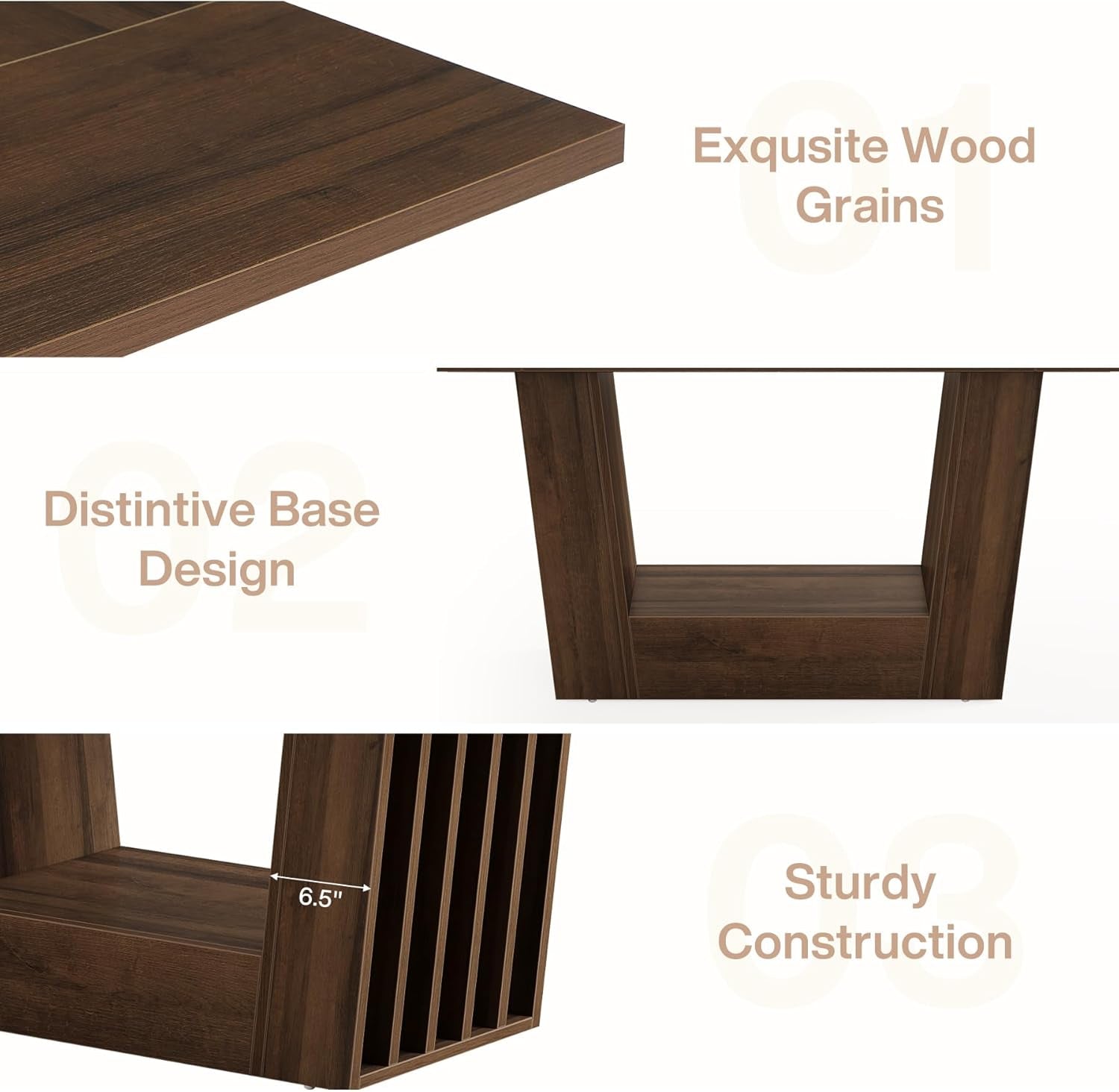 63 Inch Brown Farmhouse Wood Dining Table Heavy Duty Base