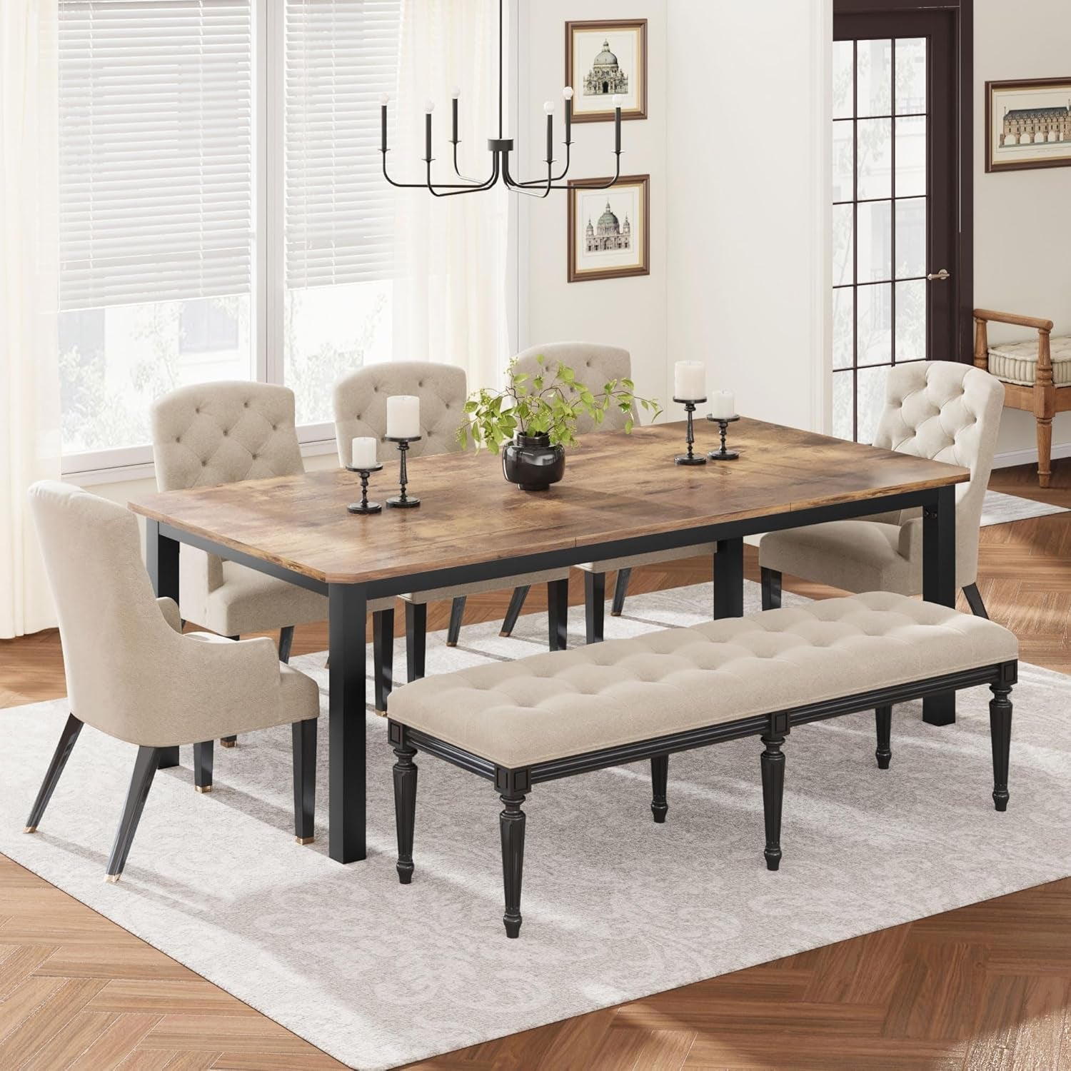 Industrial Dining Table 78.7 Inch Metal Frame Rustic Finish