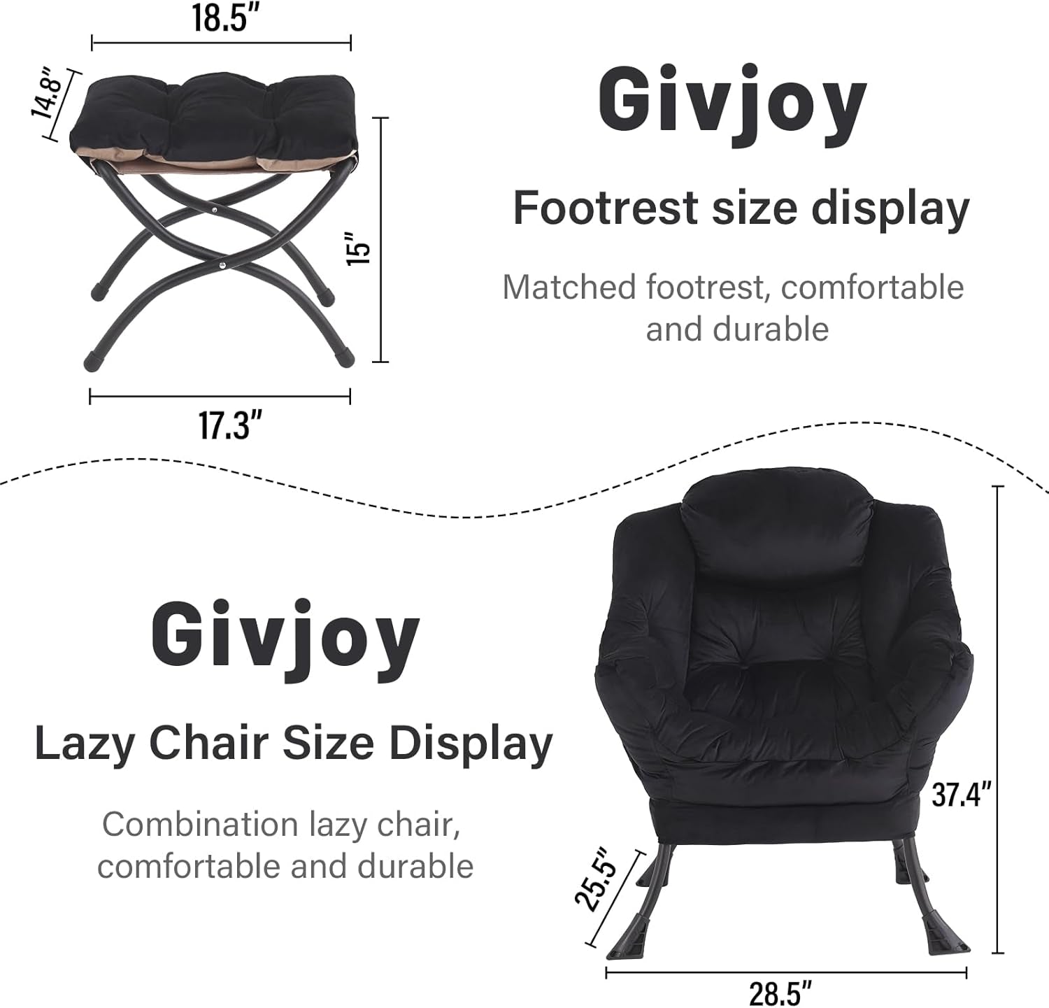 Large Upholstered Lounge Chair With Ottoman And Armrests
