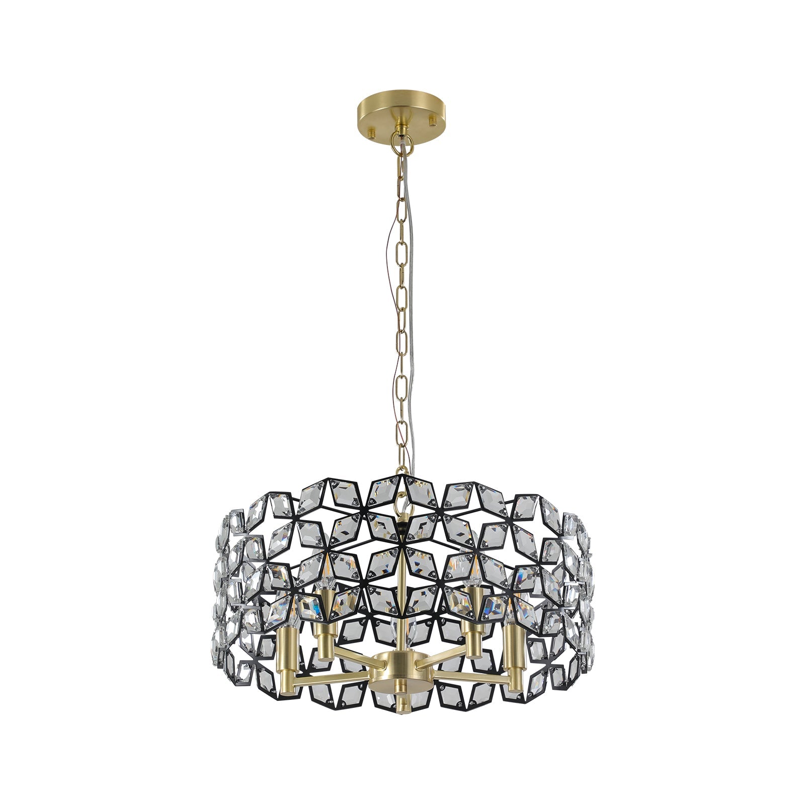 Chandelier Crystal Black Gold Round Pendant 5-Light Modern 19 In