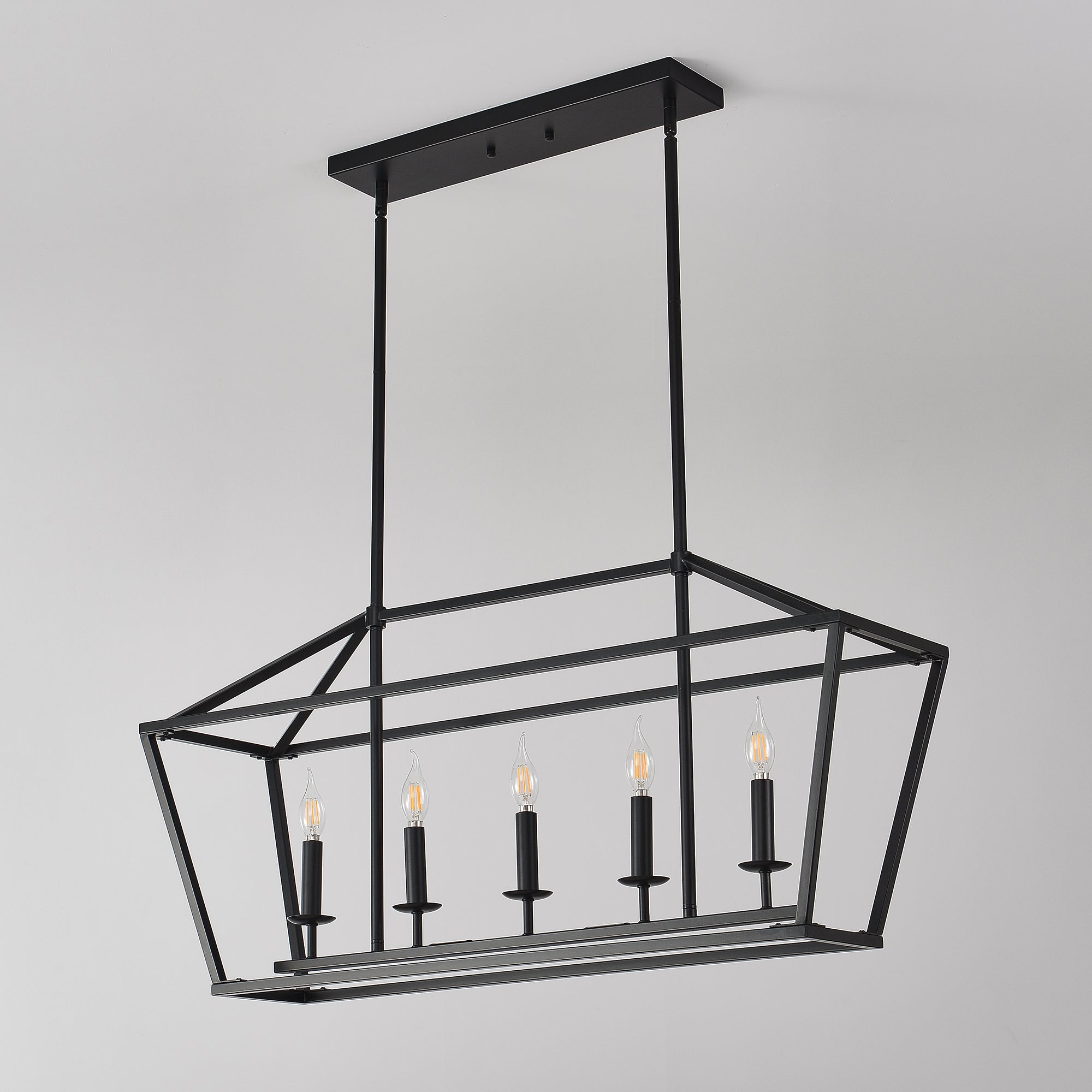 Chandelier Industrial Linear 5-Light Matte Black Metal Pendant 39 In