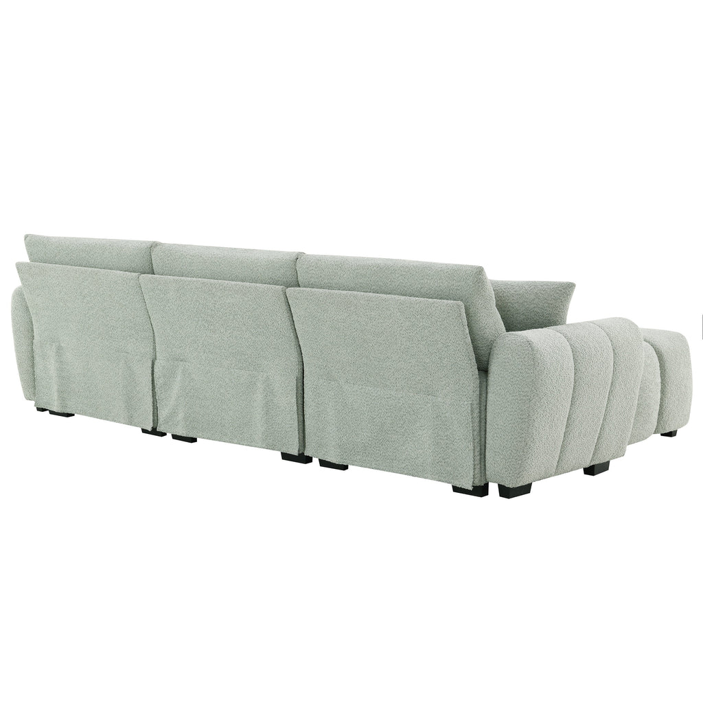Sectional Sofa L-Shaped Boucle with Movable Ottoman Extra-Large Seat 3 Colors