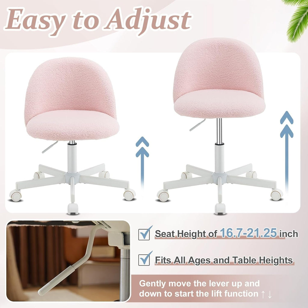 Pink Teddy Desk Chair With Lumbar Support And Wheels