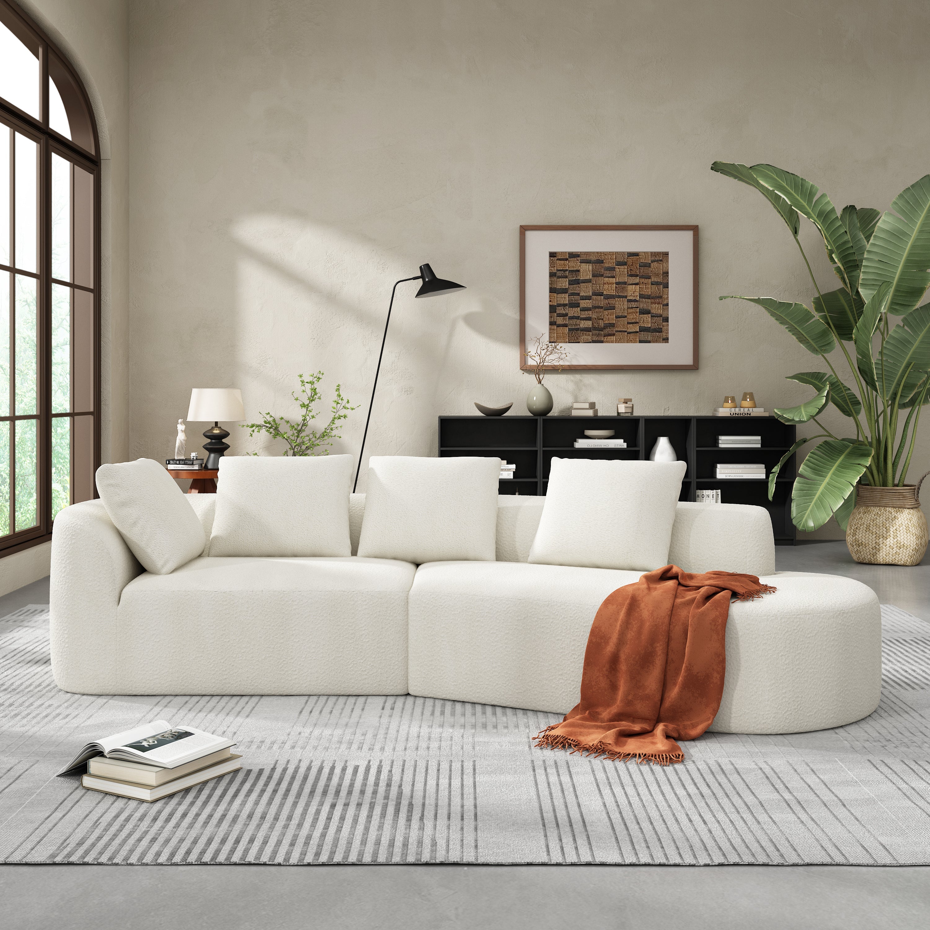 Sectional Sofa Modern Curved Pearl Upholstery 2-piece Right-Hand Chaise