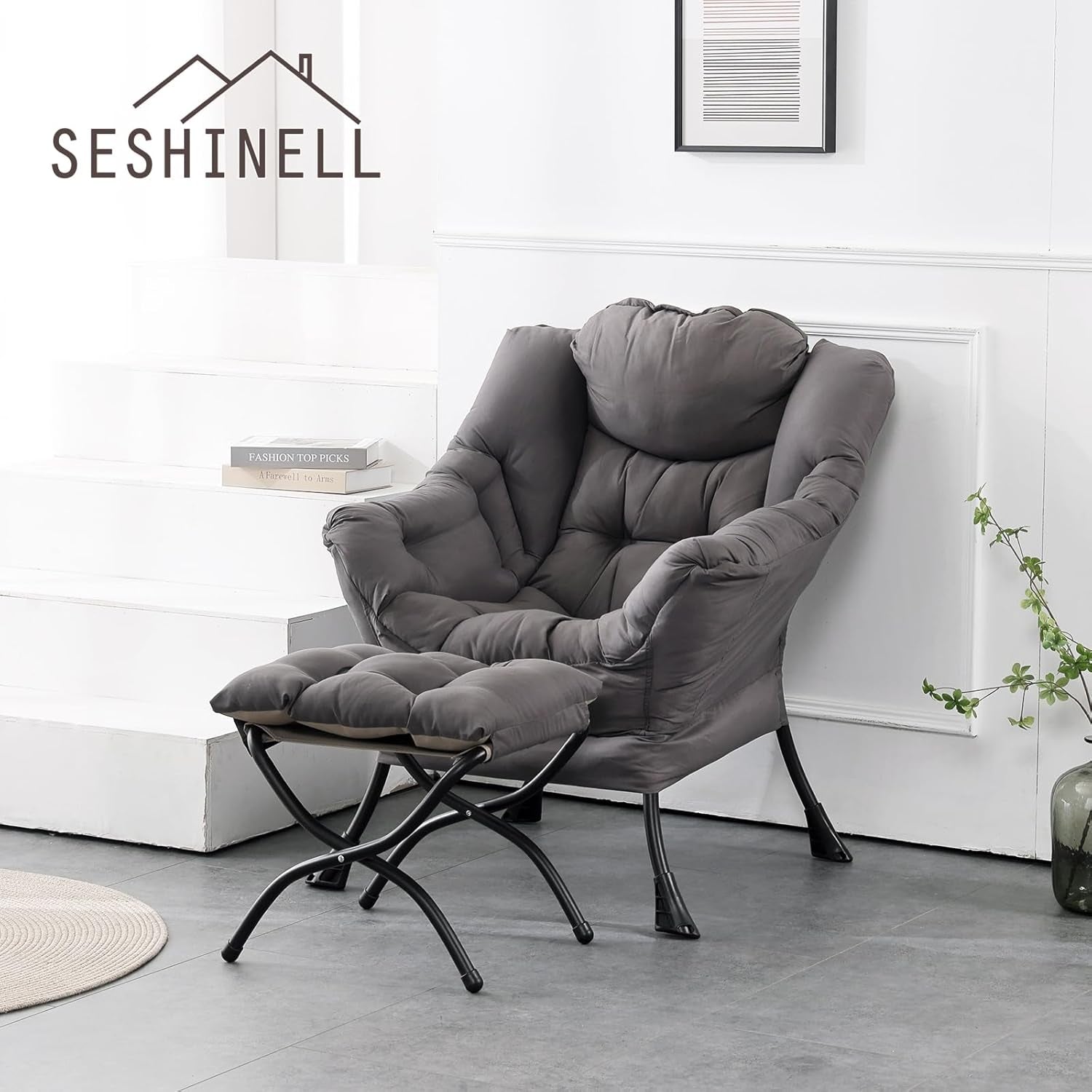 Dark Grey Lazy Chair With Armrests For Living Room Comfort