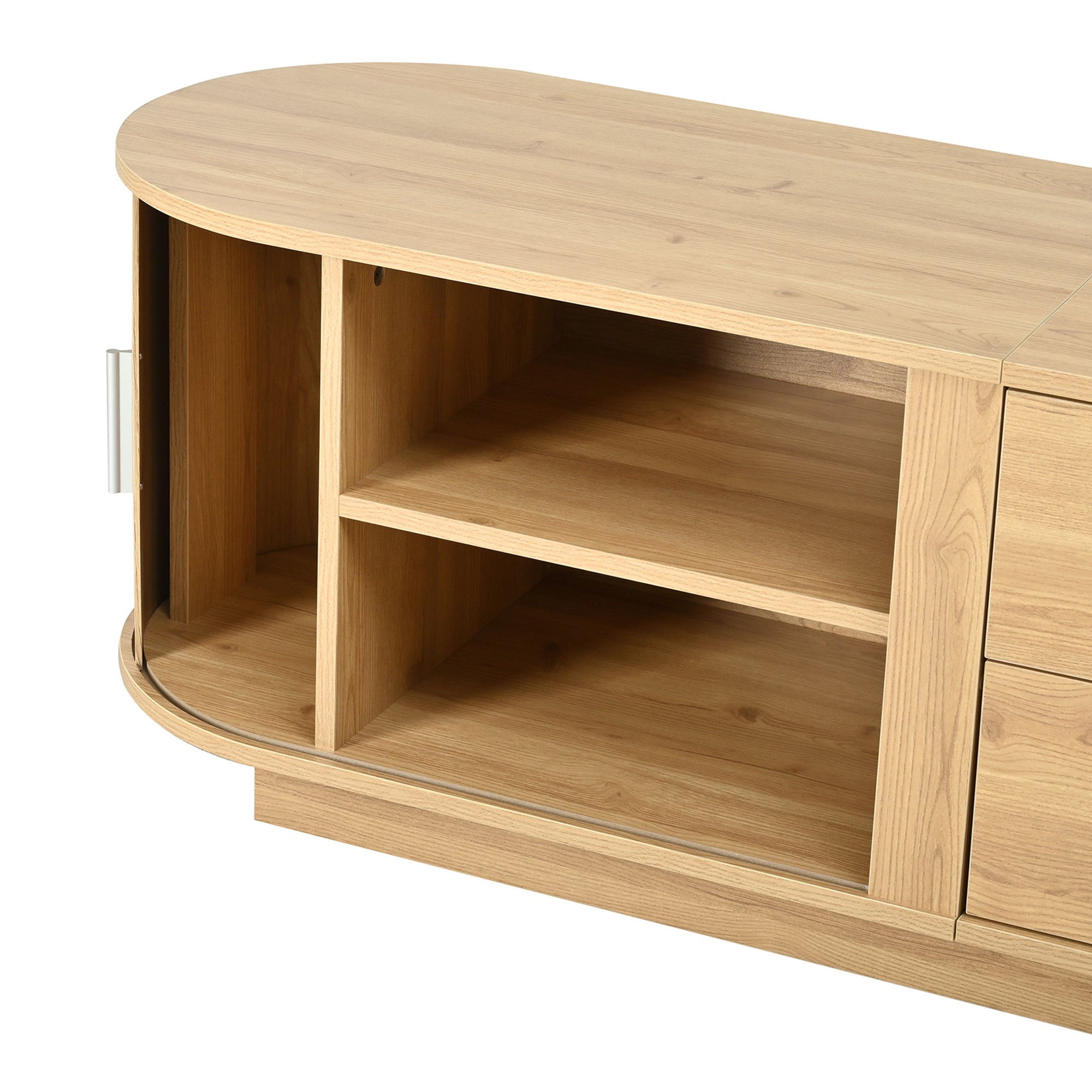 TV Stand American Style Acacia MDF Sliding Door Rounded Corners Fits 75 In TV
