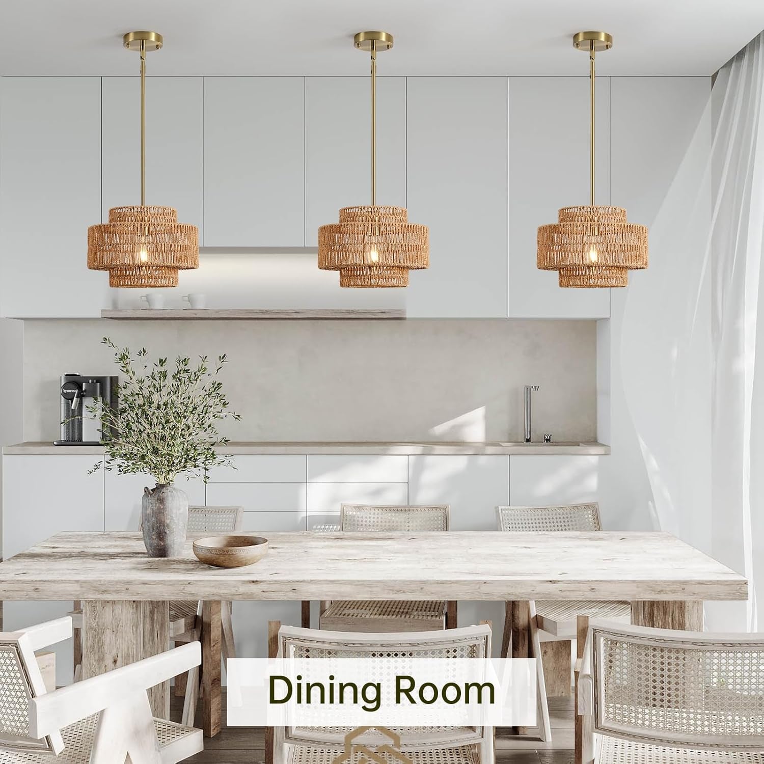 Boho Rattan Chandelier Handwoven Pendant Light Natural