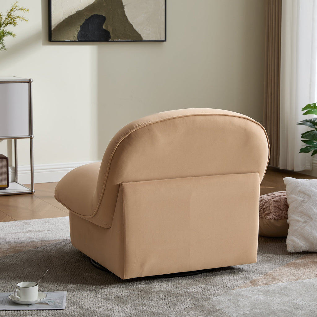 Swivel Accent Chair 360 Degree Khaki Pumpkin-Shape Foam Spring Metal Base