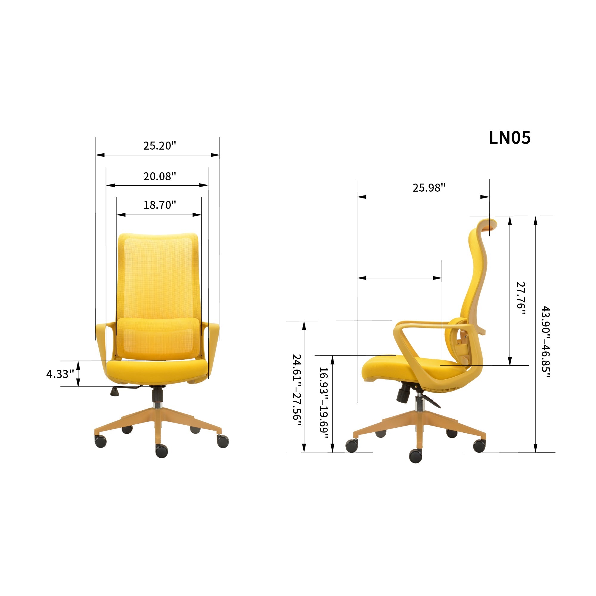 Ergonomic Office Chair Mesh High-Back Yellow 350 LB Lumbar Support Swivel