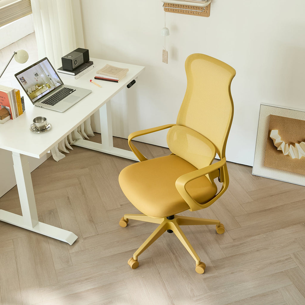 Ergonomic Office Chair Mesh High-Back Yellow 350 LB Lumbar Support Swivel