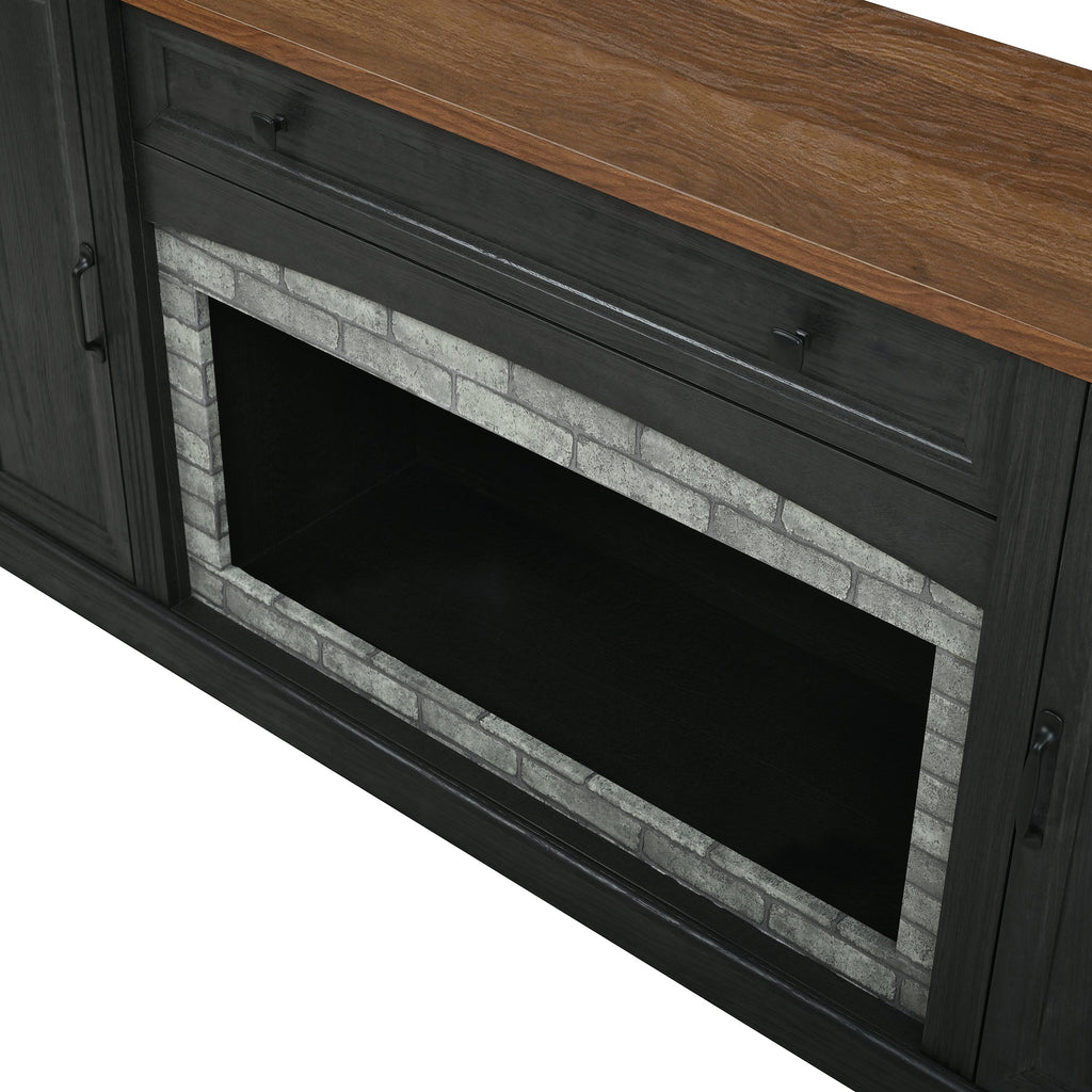 TV Stand Modern Walnut Top Gray Brick MDF Sliding Door Fits 70 In TV 66.9 In